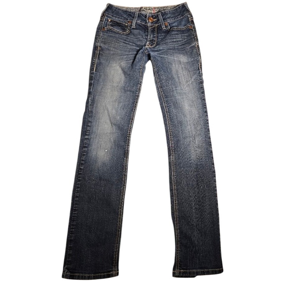 Ariat REAL Denim Women 28L Straight Leg Jeans M Wash Faded Whiskered 10023501